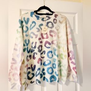 And the Why Rainbow Ombre Animal Print Sweater Size small